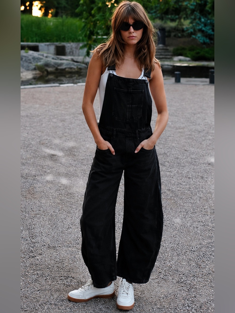We The Free Good Luck Barrel Overalls Large NWOT Soundwave Black